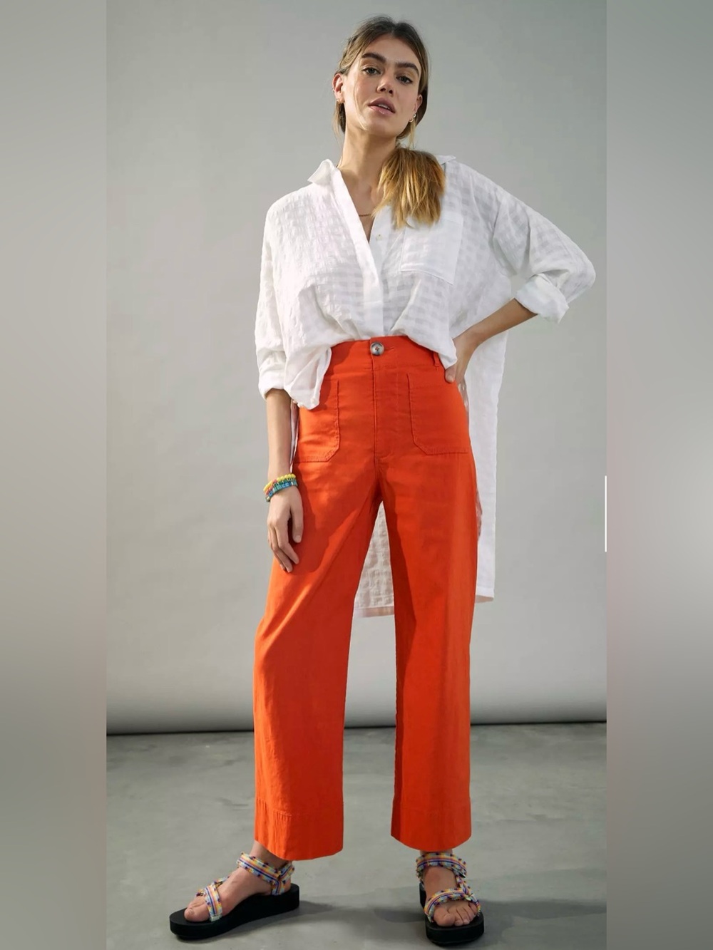 Anthropologie Maeve Collete Orange High-Rise Linen Blend Cropped Pants size 23